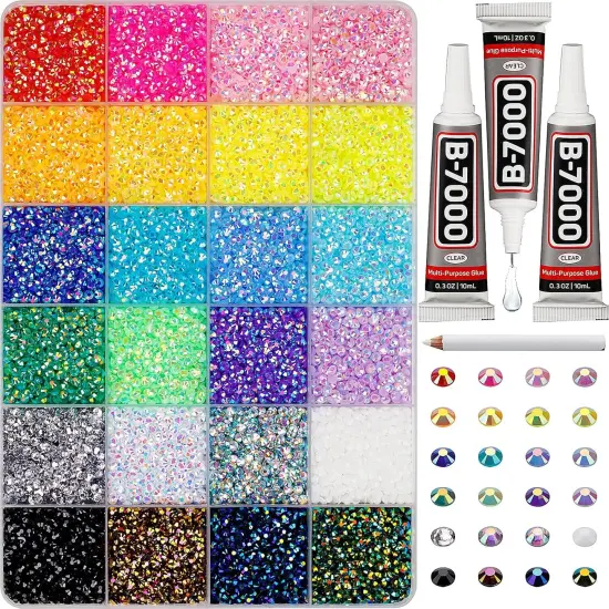30000Pcs 3mm Flatback Jelly Rhinestones &ndash; Multicolor Gems with B7000 Glue {1}