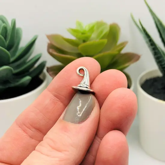 Silver Witch Hat 3D Charms, 11x11mm {2}