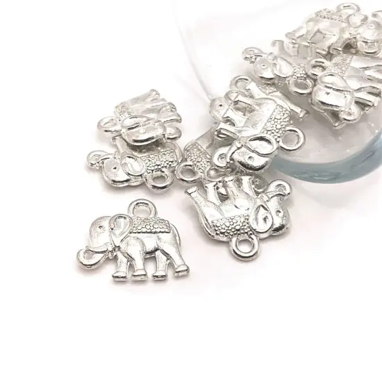 Silver Plated Tibetan Elephant Charms, 12x14mm {1}