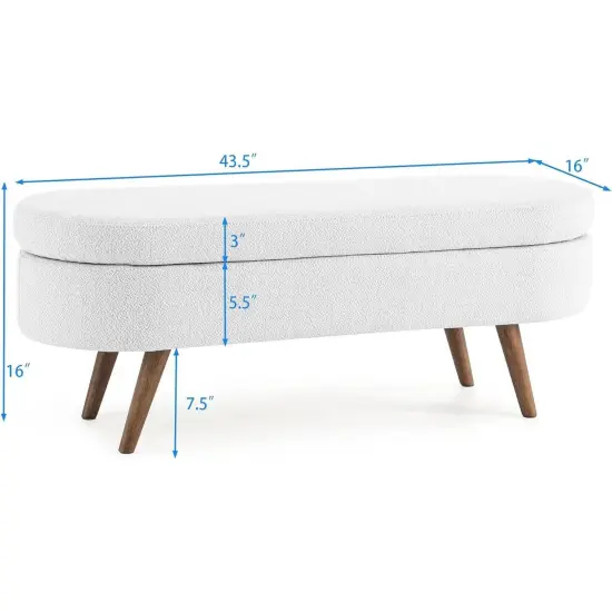 Linen Upholstered Modern Storage Bench with Wood Legs and Flip-Top White {2}