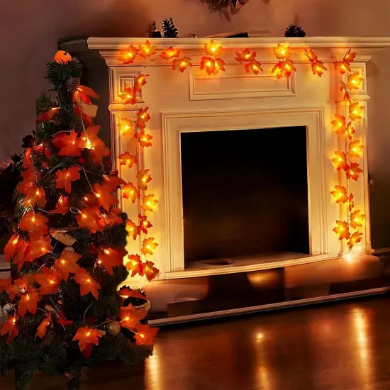 2 Pack 20Ft Lighted Fall Garland with Maple Leaf String Lights {1}