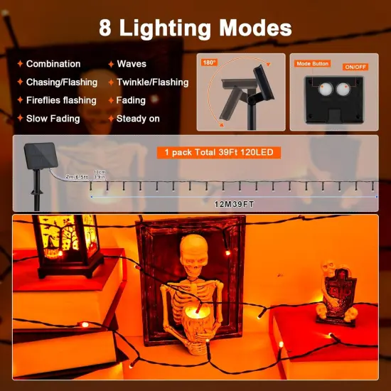 Orange Solar Halloween String Lights 39.4ft {5}