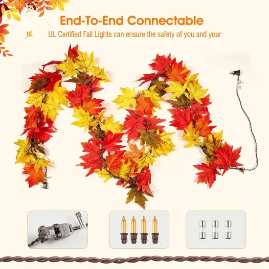 9.1FT Fall Garland with Lights - 50 Orange Bulbs (Plug-In) {3}
