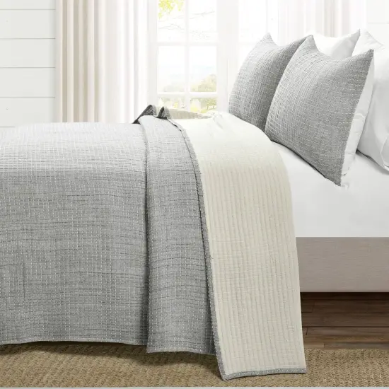 3-Piece Cotton Yarn Dyed Woven Quilt Coverlet Set with Pick Stitch Texture and Reversible Bedding {2}