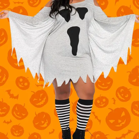 Jersey Ghost Dress Costume with Cold Shoulder Detail for Adult {4}