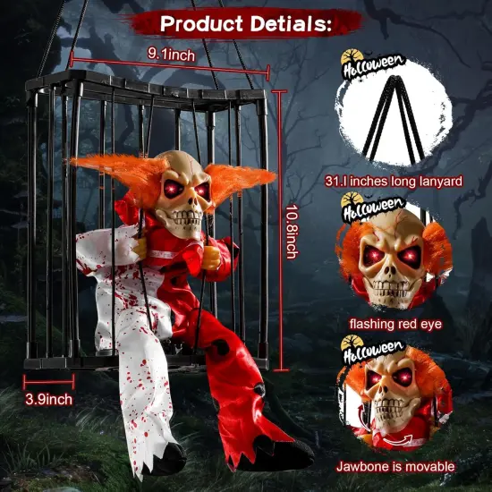 Clown Scary Skull Cage Prop with Motion Activated {3}