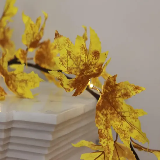 6FT Lighted Fall Garland with Timer - 24 Warm White (Yellow Maple) {2}