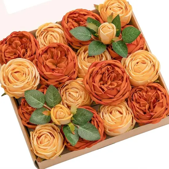 Artificial Flowers Terracotta Silk Austin Roses Orange Silk Roses w/Stem {1}