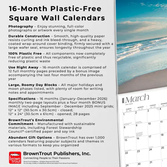 Carolina Coast | 2026 12 x 24 Inch (Hanging) Monthly Square Wall Calendar | Plastic-Free {6}