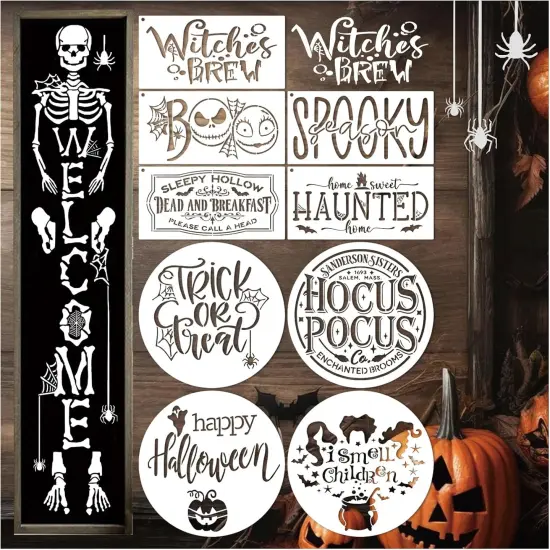 Halloween Stencils for Painting on Wood, Round Reusable Large (12 Welcome) {1}
