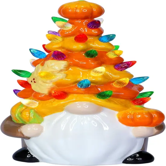 Lighted Fall Gnomes Ceramics Tree {1}