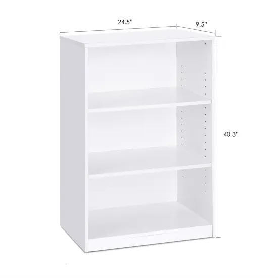 Modern Space-Saving 3-Shelf Bookcase with Adjustable Shelves for Living Room or Office Use White {3}