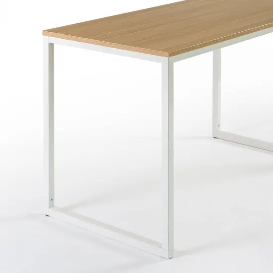 Modern Wood Top Desk with Heavy Duty Steel Frame Perfect for Home Office and Study Use Natural & White {2}
