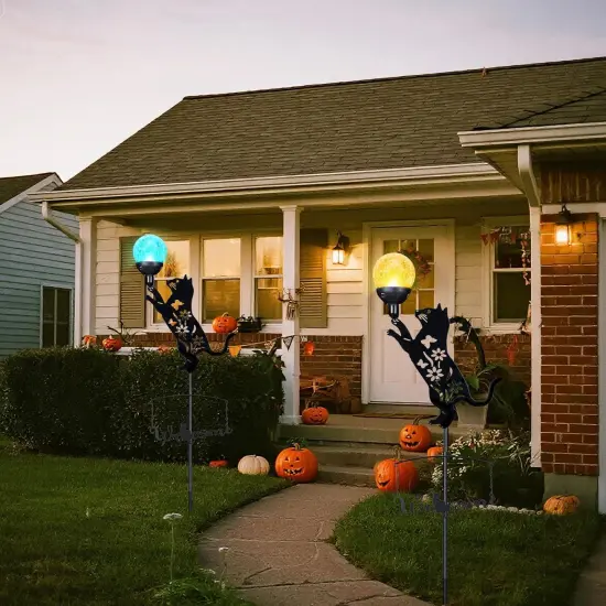 Cat Solar Lights Outdoor Garden,40&rdquo; Silhouette Black Cat {5}