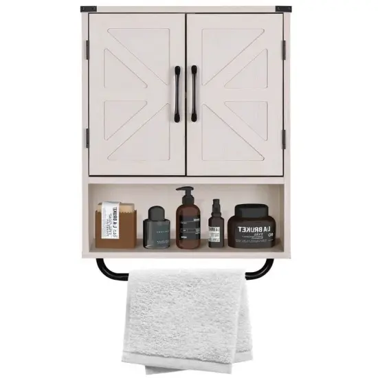 Modern Wooden Bathroom Wall Storage Cabinet with Doors and Towel Rack, Adjustable Shelves Brown {7}