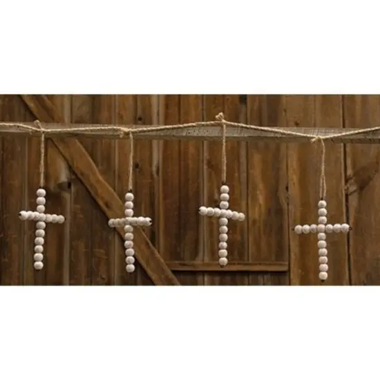 White Washed Bead Garland with Crosses for Home Decor and Mantel Display {2}