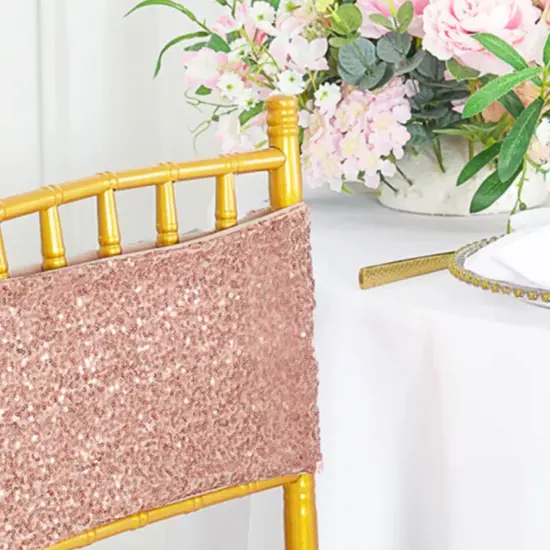 10 Pieces Elegant Blush Pink/Rose Gold Sequin Stretch Spandex Chair Bands 7 x 13 Inches {5}