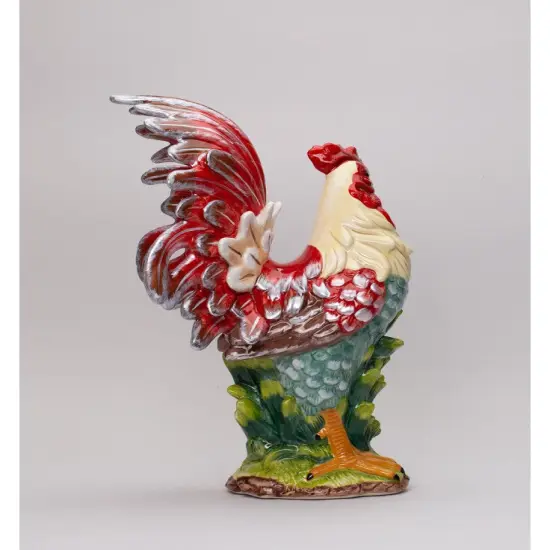 Ceramic Red Rooster Figurine, Farmhouse Kitchen Decor, Gift for Her {3}