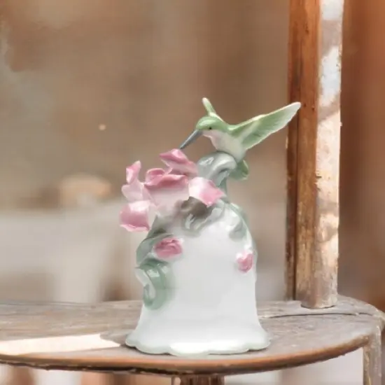 Ceramic Hummingbird With Iris Flower Musical, Gift for Birdwatcher, Gift for Her, Gift for Mom {1}