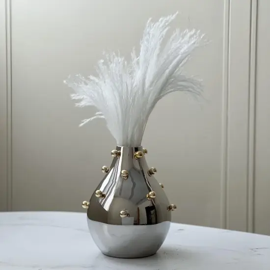 Stainless Steel Vase With Gold Balls Large {1}