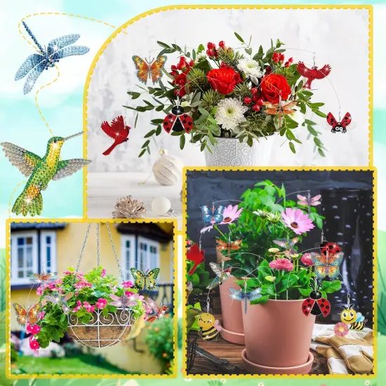 24 Pcs Butterfly Diamond Art Swaying in The Wind 5D DIY Adult Diamond Art Kits High Flexibility Art Plant Stakes Decorative Garden Stakes Craft for Indoor Outdoor Yard Decor 6 Style {4}