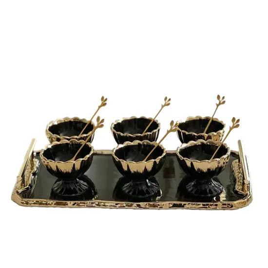 Porcelain Dessert Mugs with Tray Black / Silver {5}