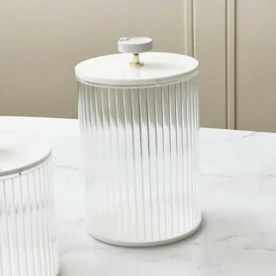 Corrugated Lucite Cookie Jar with Leatherette Handle {2}