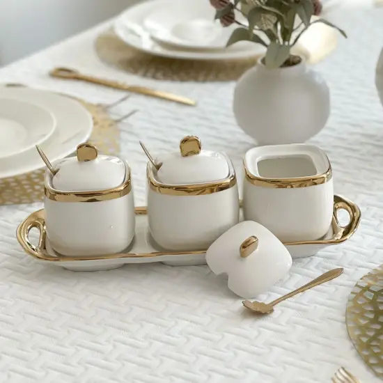 Coffee Tea and Sugar Porcelain Pots with Gold Trim Pink {5}