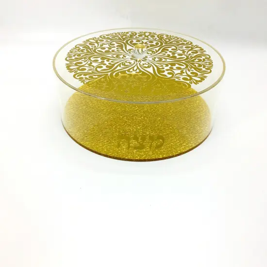 Lucite Matzah Box Gold Floral Design {1}