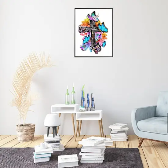 Diamond Painting Kits for Adults, DIY Diamond Art Kits Full Drill Diamond Dots, Cross Butterfly 5D Diamond Art Accessories for Beginner, Gem Art for Home Wall Decor (12 x 16in) {3}