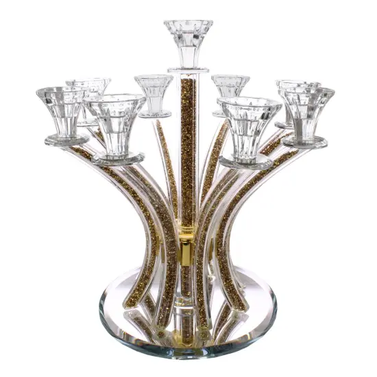 CrystalCandelabra Round Design with Inner Gemstones - 9 Arms Gold {1}