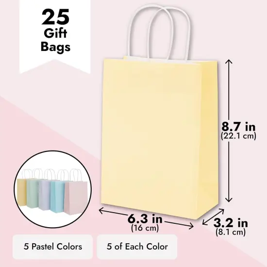 25 Pack Pastel Gift Bags with Handles, Paper Party Favor Bags, Colored Paper Bag for Baby Shower {4}