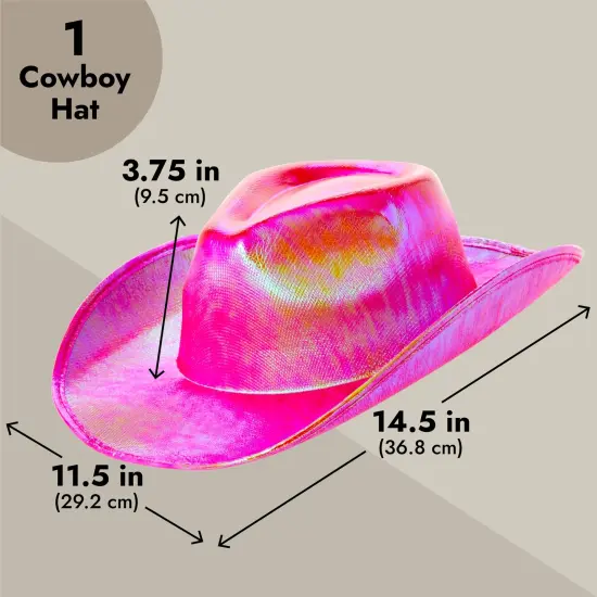 Pink Cowboy Hat - Sparkly Metallic Cowgirl Hat for Costume, Dress Up Birthday, Bachelorette Party Accessories (Adult Size, Hot Pink) {3}