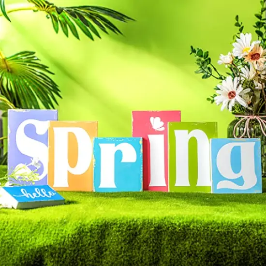 7 Pieces Summer Table Decorations Summer Wooden Sign Decorations for Home Rustic Wood Block Sign Tiered Tray Decor for Kitchen Shelf Home Farmhouse Seasonal Decor(Rustic Style) {2}