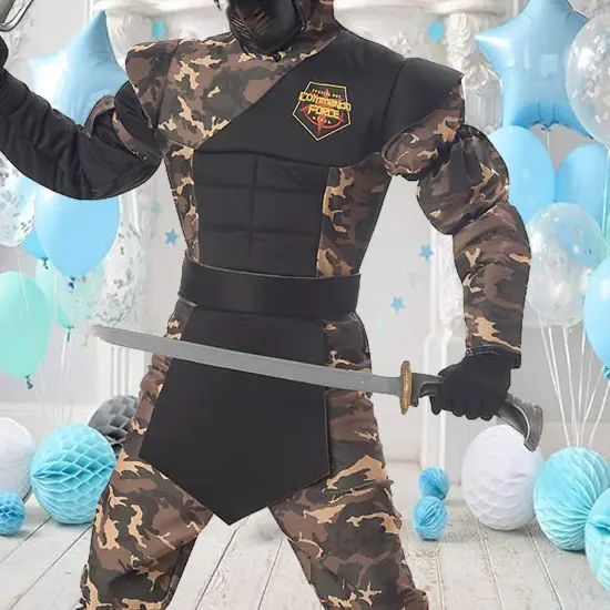 Boys Special Ops Ninja Costume with Muscle Chest Design Black {4}
