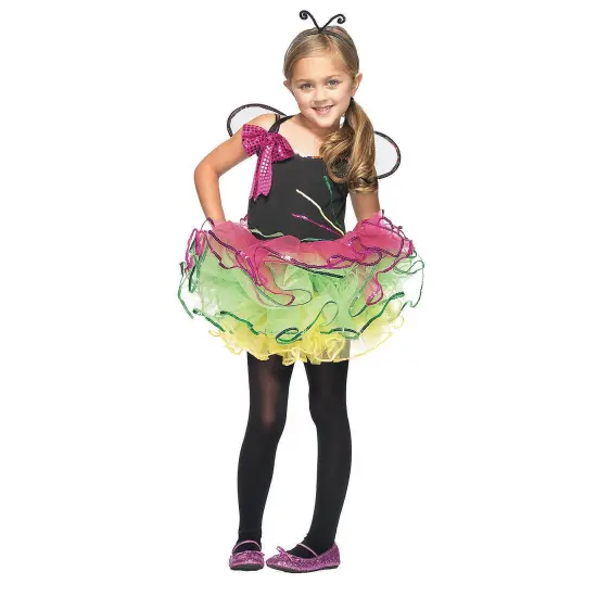 Girl&rsquo;s Rainbow Bug Fairy Costume Sequin Tutu Dress Wings and Antennae Headband {1}