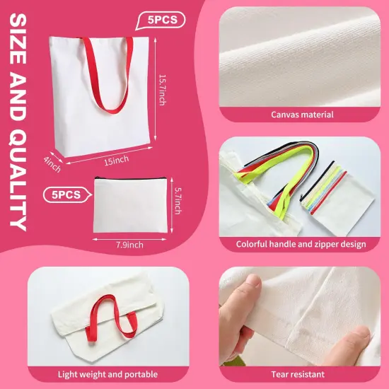 10 Pack Sublimation Blanks Canvas Tote bag, Reusable Large Grocery Bags DIY Heat Transfer Cosmetic Makeup Bags Shopping Bags with Customized Color for DIY, Advertising, Christmas Craft Present {5}