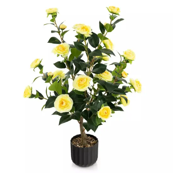 38" Faux Camellia Tree Artificial Floral Plant Fake Tree for Decoration Yellow {1}