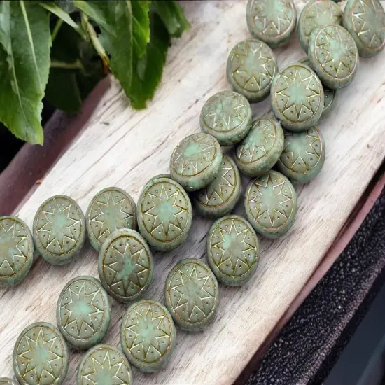 *12* 13mm Matte Opaque Jade Travertine AB Ishtar Coin Beads {5}