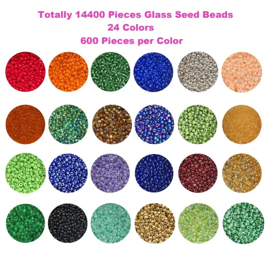 EuTengHao 14400pcs Glass Seed Beads Small Craft Beads for DIY Bracelet Necklaces Crafting Jewelry Making Supplies with Two 0.5mm Clear Bracelet String (600Pcs Per Color, 24 Colors) {6}