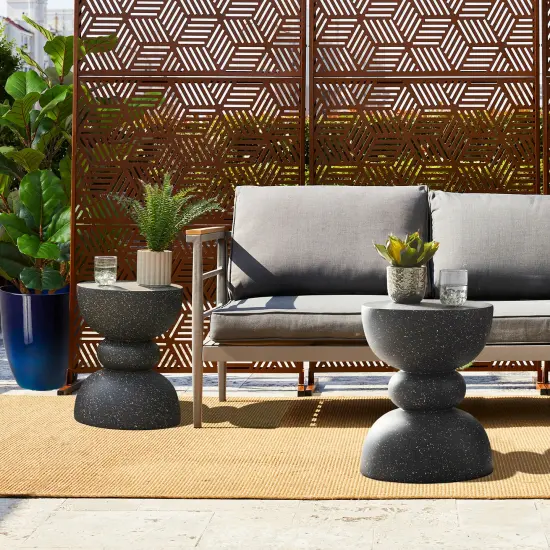 Set of 2 17.25"H Multi-functional MGO Faux Terrazzo Garden Stool or Planter Stand or Accent Table Black {7}