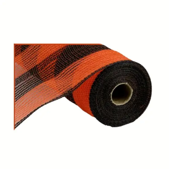 10.5"x10yd Faux Jute Wide Stripe Mesh - Orange/Black - Premium Wreath Supplies-RY8314F7 {1}