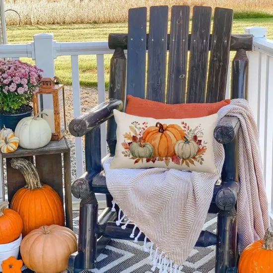 Fall Pumpkin Throw Pillow Covers - 12x20 Inch {2}