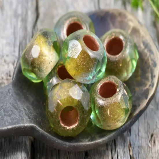 *15* 7x12mm Copper Lined Olivine Fire Polished Large Hole Rondelle Beads {3}