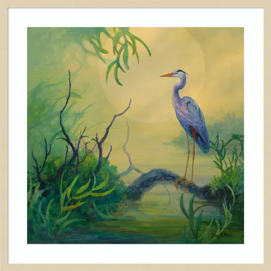 Summer Heron by Floy Zittin Wood Framed Wall Art Print {1}