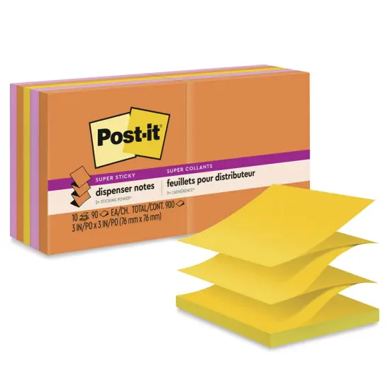 Post-it Super Sticky Notes - Pkg of 10, 3" x 3", Energy Boost Collection, Blank, Pop-up {2}