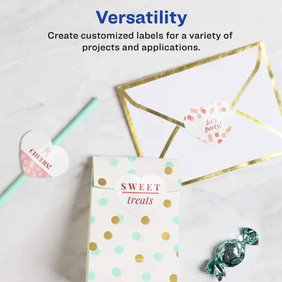 Avery Glossy White Heart Labels with Sure Feed, 2-9/32" x 1-27/32" {2}