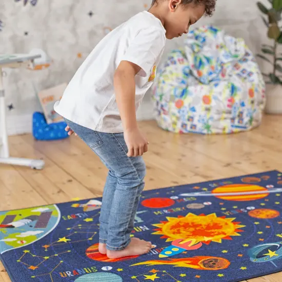 KC Cubs: Educational Rug: Solar System Map - 3x5' Playmat - Interactive Outer Space Play, Activity Area Carpet, Bedroom-Classroom, Baby-Toddler-Kids {6}