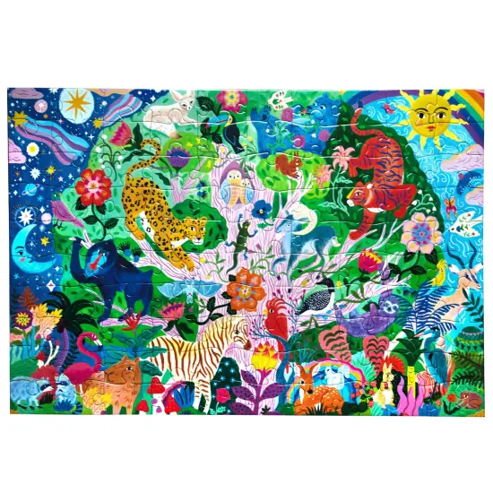 eeBoo: Tree of Wildlife - 100 Piece Puzzle - 27 x 18" Colorful Nature & Animal Jigsaw, Sturdy Dustless Pieces, Informational Poster, Kids Ages 5+ {4}