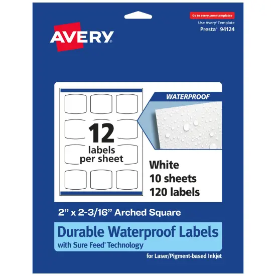 Avery Durable Waterproof Arched Square Labels with Sure Feed, 2" x 2-3/16" {1}